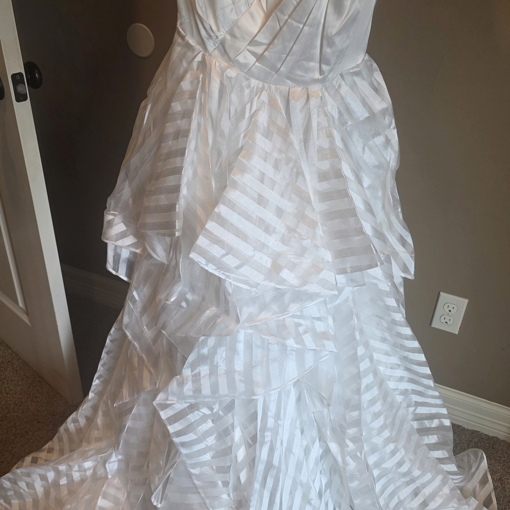 White Layered Stripe Tulle Dress